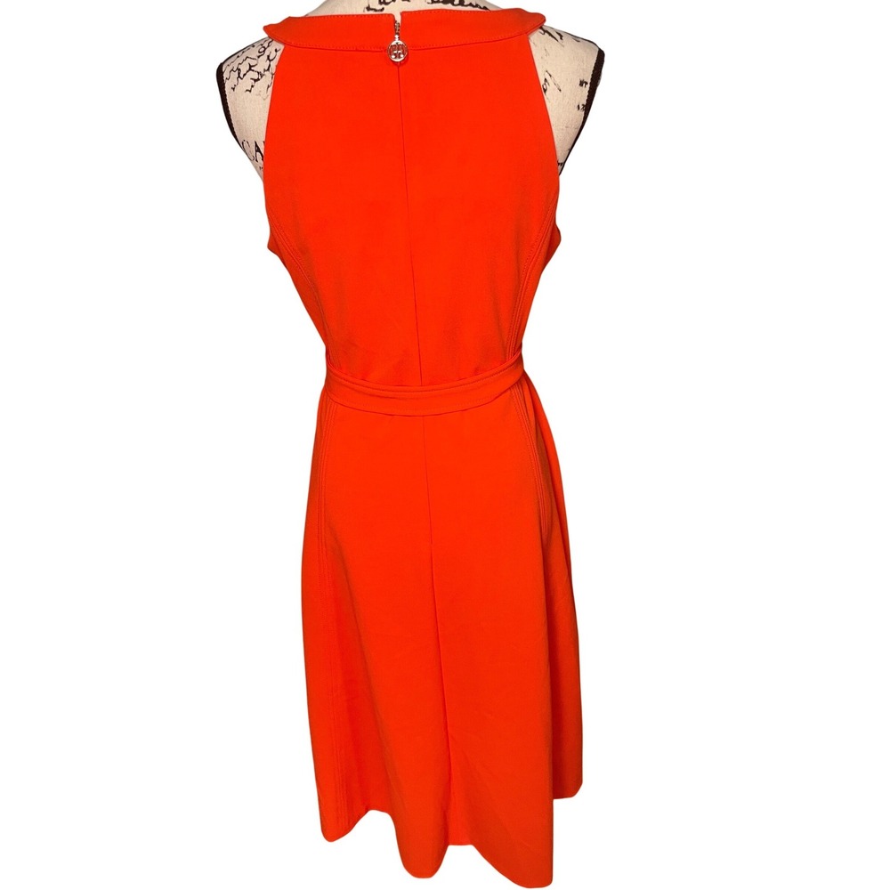 Tommy Hilfiger Midi Dress Womens 10 Orange New Sleeveless Belted A-Line Crepe - Picture 2 of 6